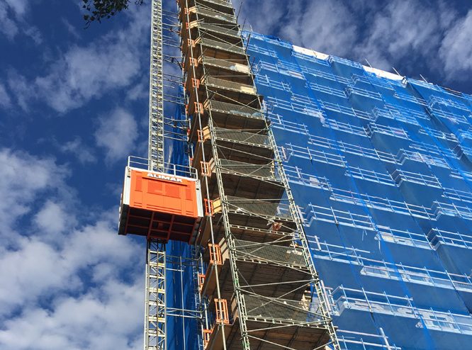 Alimak Scando 650 elevator on skyscraper construction site